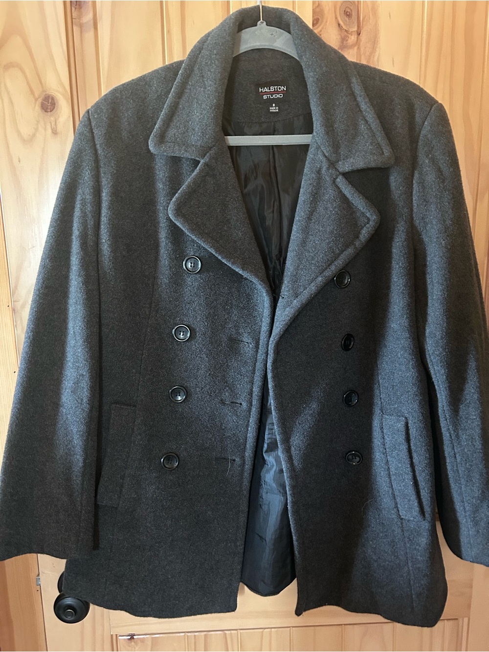 Halston Heritage Charcoal Gray Double-Breasted Wool Pea Coat